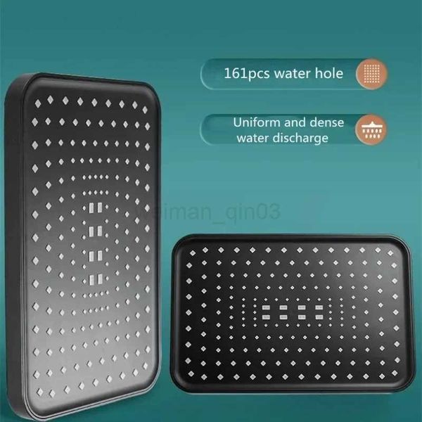 Large ceiling-mounted rainfall showerhead with high flow, 360-degree rotation, high pressure, and ABS construction for bathrooms