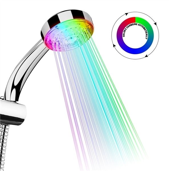 LED showerhead with automatic 7-color changing glow for water-saving handheld baths