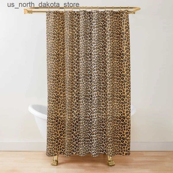 Leopard print shower curtains in brown, featuring wild wildlife designs for a powerful bathroom set, perfect for men's Panthera-themed decor