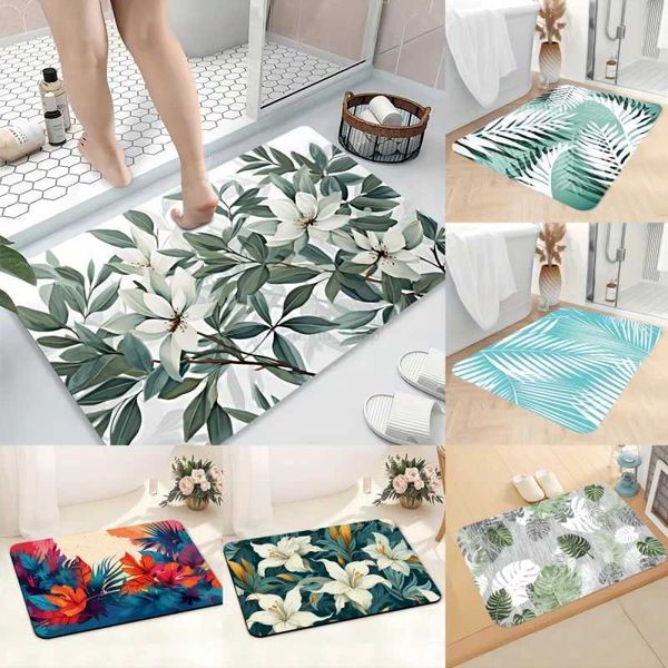 Lily-patterned absorbent non-slip bath mat for living room, bathroom, kitchen, porch or entrance home decor