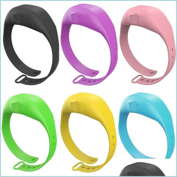 Liquid soap dispenser wristbands for hand sanitizer in white, green, blue, and yellow, one size with drop delivery