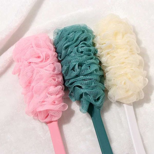 Long-handled exfoliating sponge for shower and body cleansing