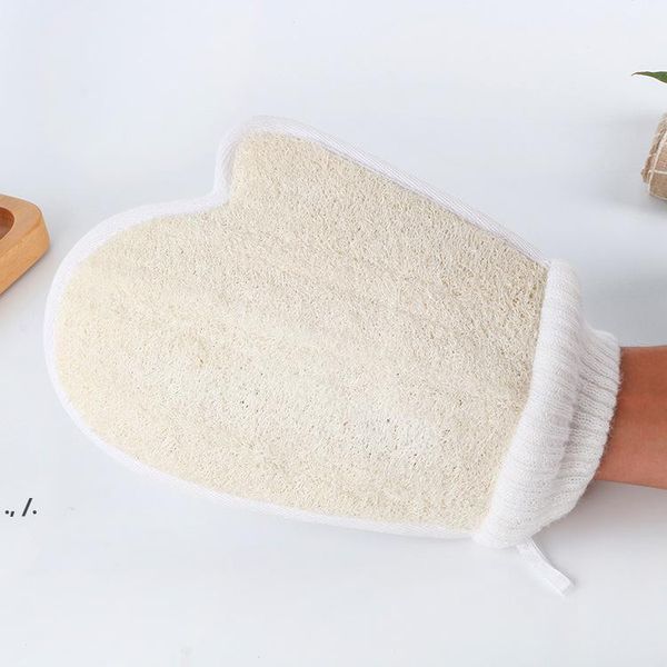 Loofah bath glove for gentle exfoliation and spa-like skin cleansing with natural gourd fiber