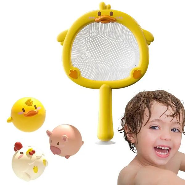 Luminous bath fishing net toy for kids aged 3+ with floating animal play set