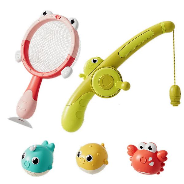Magnetic LED fishing game set for toddler bath time with floating water toys and fishing rod, perfect kids gift