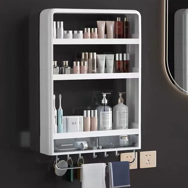 Makeup storage wall-mounted rack for bathroom toiletries and towel organization