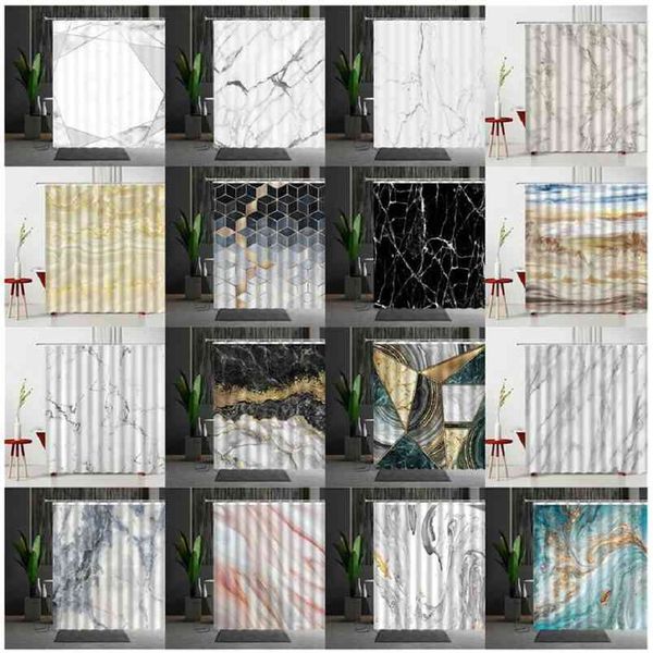 Marble-patterned shower curtain set, mildew-resistant, modern design for bedrooms, made of durable polyester fabric with creative and stylish details (210915)