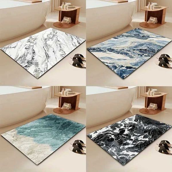 Marble-printed super absorbent non-slip shower mat for bathroom, bedroom, or entrance decor