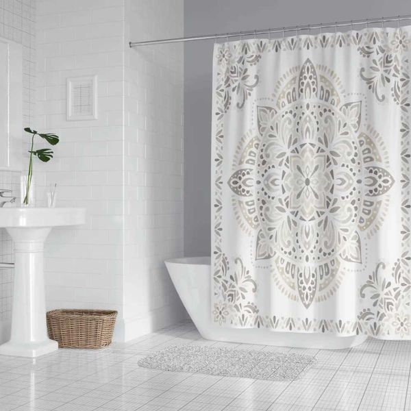 Medallion printed fabric shower curtain, 72x72 inches in size, with design Y240815