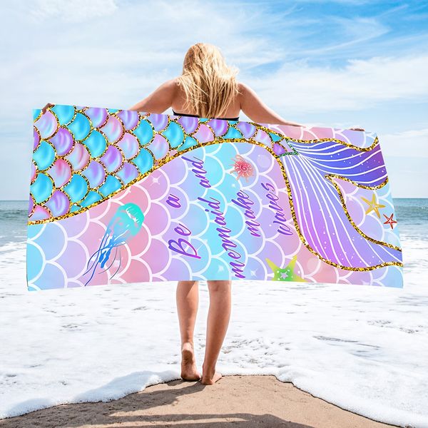 Mermaid Print Ultra-Fine Fiber Swimming Beach Towel dries quickly