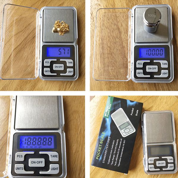 Mini digital kitchen scales with diamond jewelry weighing function, featuring LCD display and precision of 500g/0.1g, 300g/0.01g, 200g/0.01g, or 100g/0.01g capacity