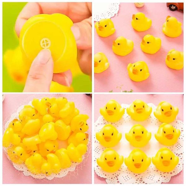 Mini PVC yellow duck bath toys for babies, squeeze to make sounds during water play