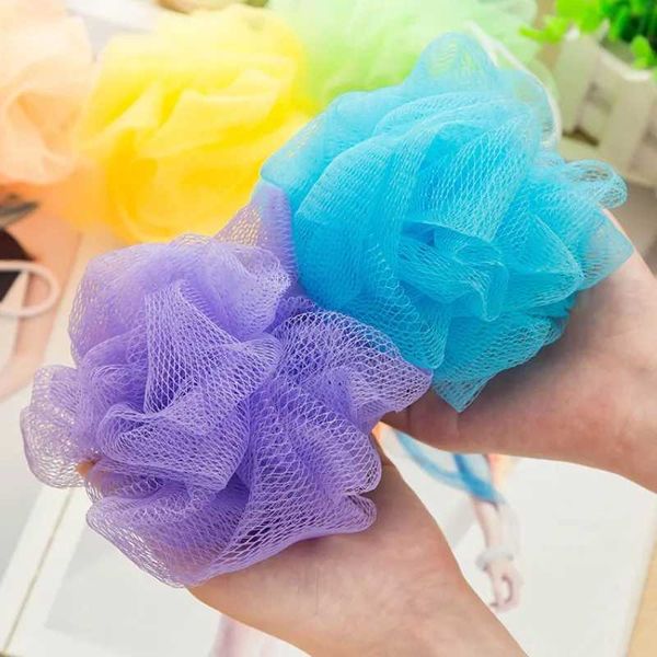 Mini soft foam sponge bath ball with nylon washer and silk-like texture, a multi-color shower cleaning tool