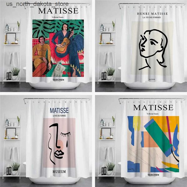 Modern art shower curtains featuring famous Matisse abstract painting designs for stylish bathrooms J241205