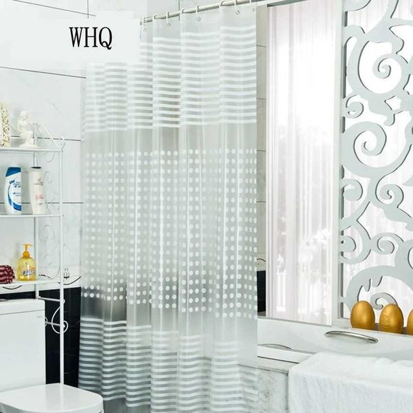 Modern geometric striped shower curtain, waterproof PEVA material, ideal for large bathrooms and bathtubs