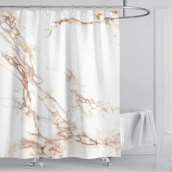 Modern grey gold marble abstract waterproof shower curtain for deluxe bathtub, washable fabric 180x180