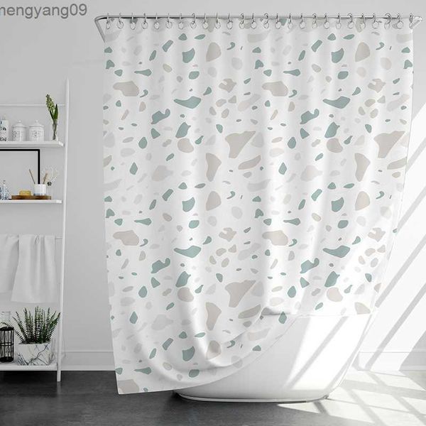 Modern stone-print waterproof shower curtain for large bathrooms, stylish and functional bathtub cover
