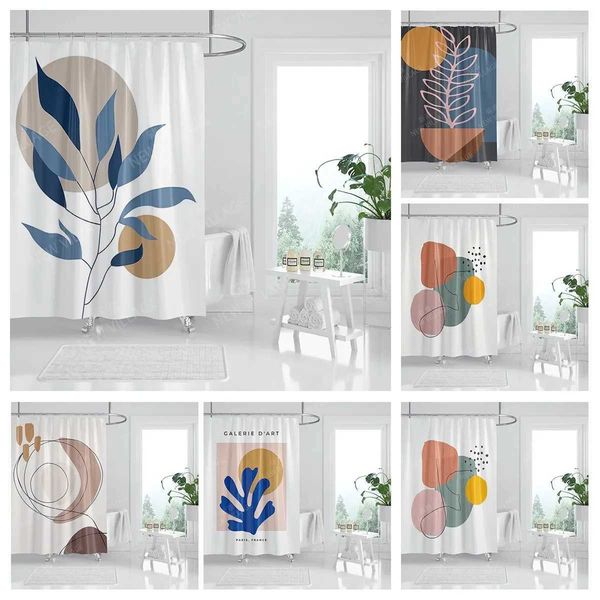 Modern waterproof bathroom shower curtain with Morandi floral design, 180x200 cm