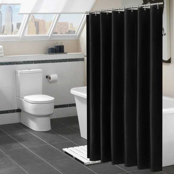 Modern waterproof black shower curtains in solid colors, designed for large bathtubs with hook attachments