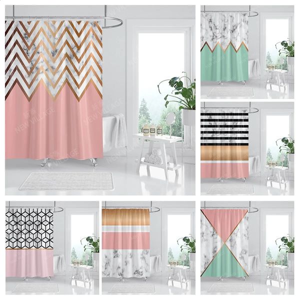 Modern waterproof marble-pattern bathroom curtains in vibrant colors, sizes 180x200 and 240x200