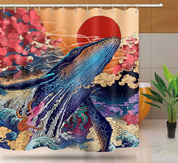 MTMETY Japanese-style Geisha and Samurai Bath Shower Curtain for Bathroom Decor