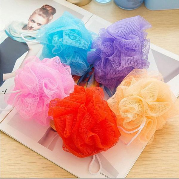 Multicolored shower puff for exfoliating and cleaning in the bath