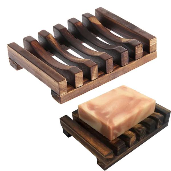Natural bamboo soap tray for shower and bathroom storage