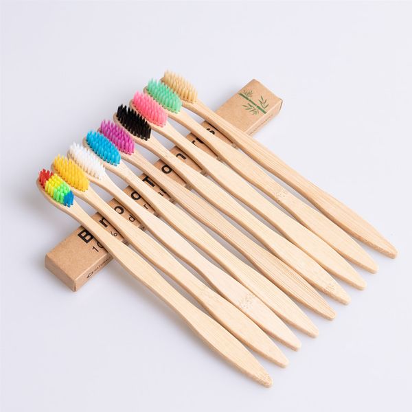Natural bamboo toothbrush with soft bristles in 10 vibrant colors, boxed for quality DH8787