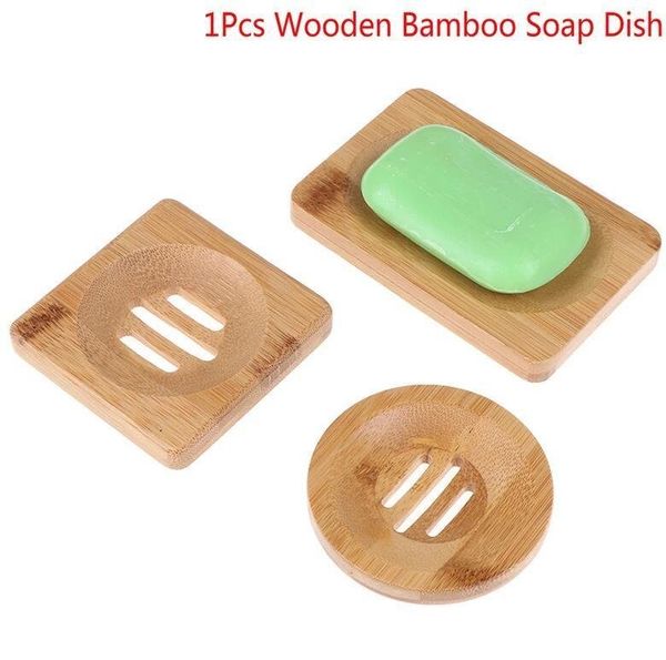 Natural bamboo wood soap dish for bathroom storage, available in round, rectangular, or square eco-friendly wooden tray designs
