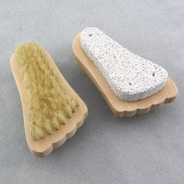 Natural bristle and pumice foot brush for exfoliating dead skin and massaging feet