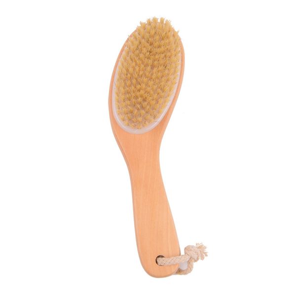 Natural bristle curved short-handle body brush for dry skin in bath or shower