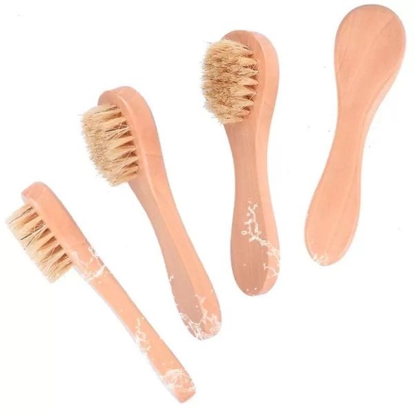 Natural bristle facial brush with wooden handle for gentle exfoliation and dry brushing