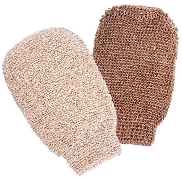 Natural dual-sided flax and ramie fiber scrubber mitt for exfoliating body and back in the shower