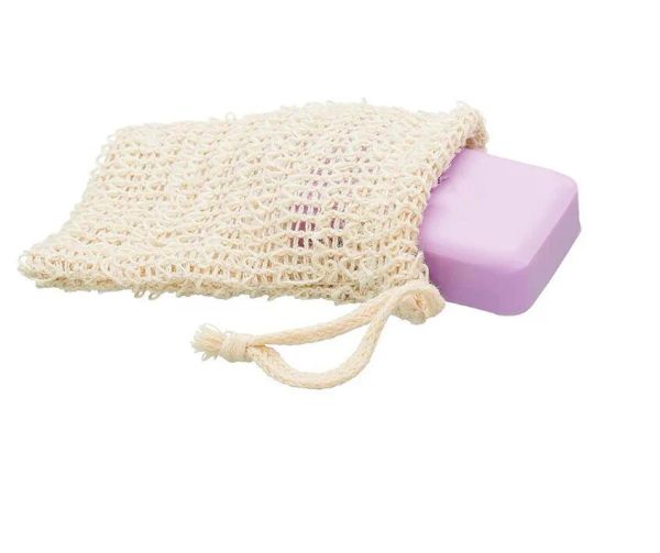 Natural exfoliating mesh soap savers, sisal scrubbers, bath sponges, and soap pouch holders