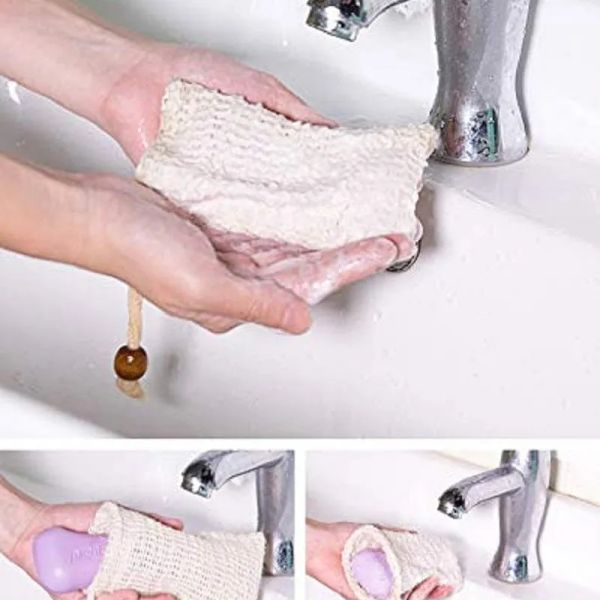 Natural mesh soap savers for exfoliating, foaming, and drying in shower or bath, size 6x3.5 inches