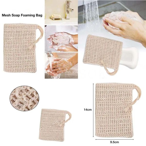 Natural sisal soap pouch for exfoliating and drying in shower or bath