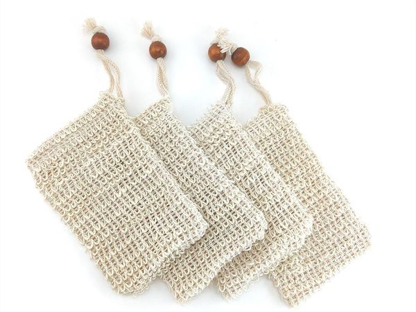 Natural sisal soap pouch for exfoliating, foaming and drying in shower