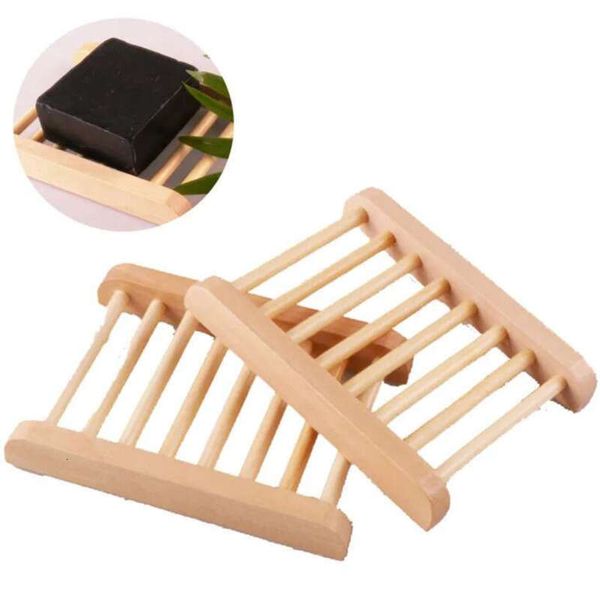 Natural wooden soap dish tray for bathroom storage and shower organization