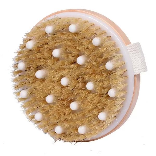 Natural wooden spa brush with soft bristles for dry skin body care in shower