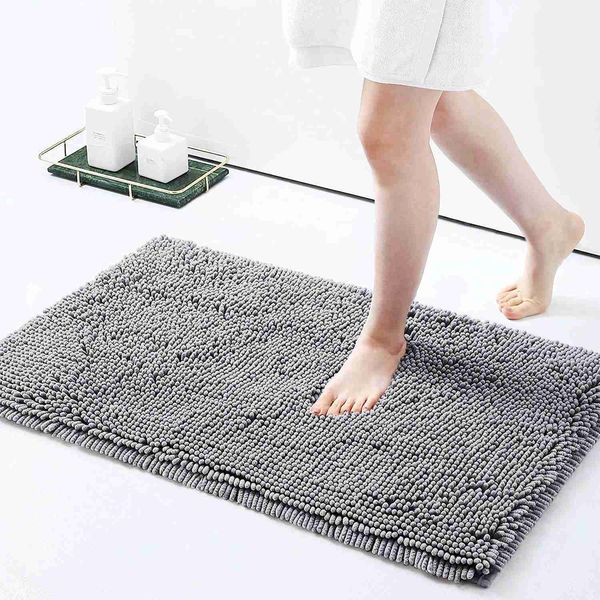 Navy chenille bath rug, soft, absorbent, non-slip, quick-drying for bathroom use