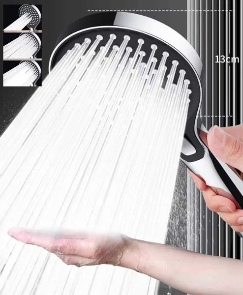 New 13CM adjustable shower head featuring 3 spray modes, high flow and pressure, water-saving design, for bathroom use W250109