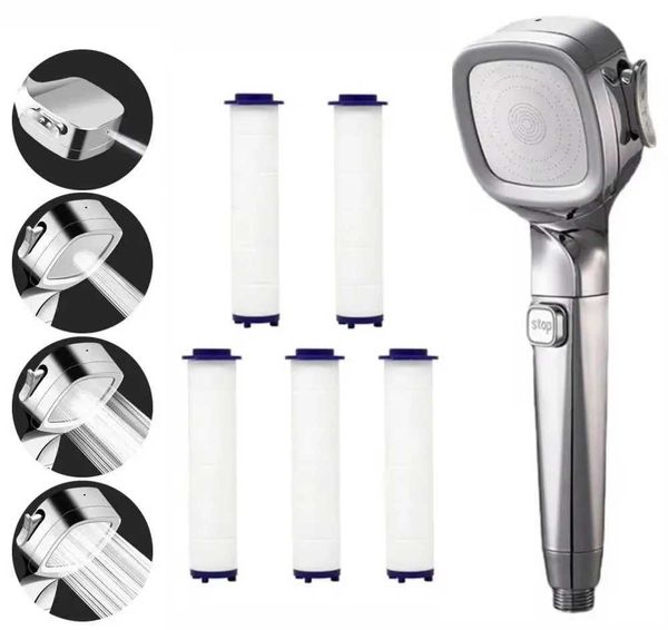 New 4-mode high-pressure shower head with switch button type spray water-saving adjustable shower nozzle filter suitable for bathrooms W2501