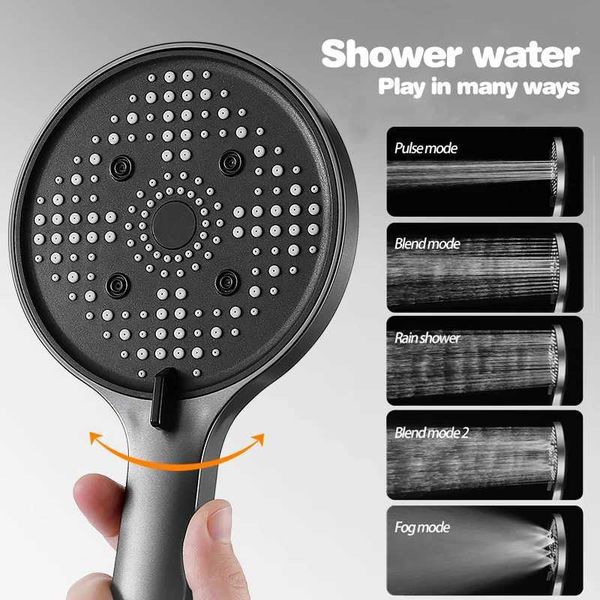New black shower with high-pressure water-saving feature, 5 modes, large ABS panel, adjustable for bathroom use, model M241030