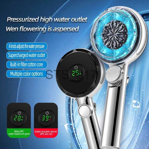 New LED shower head with digital temperature display, high-pressure handheld design and adjustable spray settings