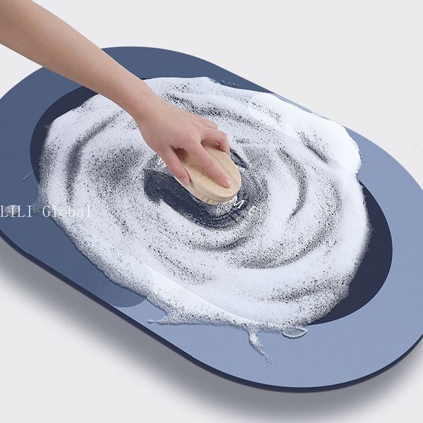 Non-slip absorbent bath mat for bathroom, shower, kitchen, or entryway with quick-drying feature