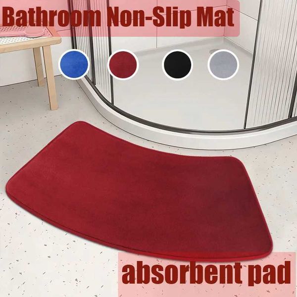 Non-slip curved bath mat for shower and tub corners, washable and durable