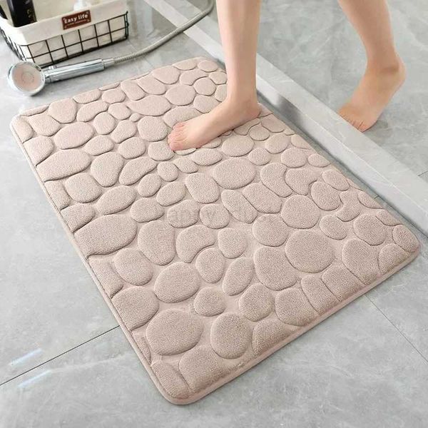 Non-slip embossed memory foam bathroom mat for bathtub, wash basin and shower floor with cobblestone texture