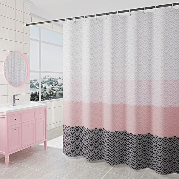 Nordic geometric shower curtains with color blocks, bathtub covers, wide size, includes 12 hooks