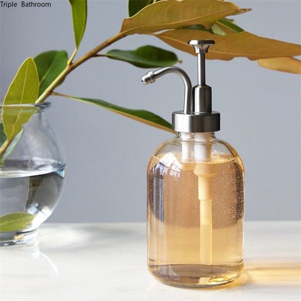 Nordic-style glass lotion dispenser for bathroom essentials like liquid soap, shampoo, and shower gel