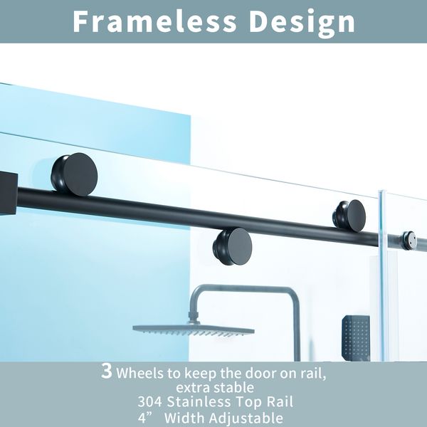 O01 New frameless shower door with gold stainless steel design and single sliding tempered glass